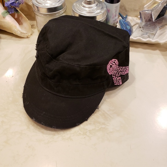 ❤️SOLD!❤️Biker style pink rhinestone distressed cap - Picture 3 of 5